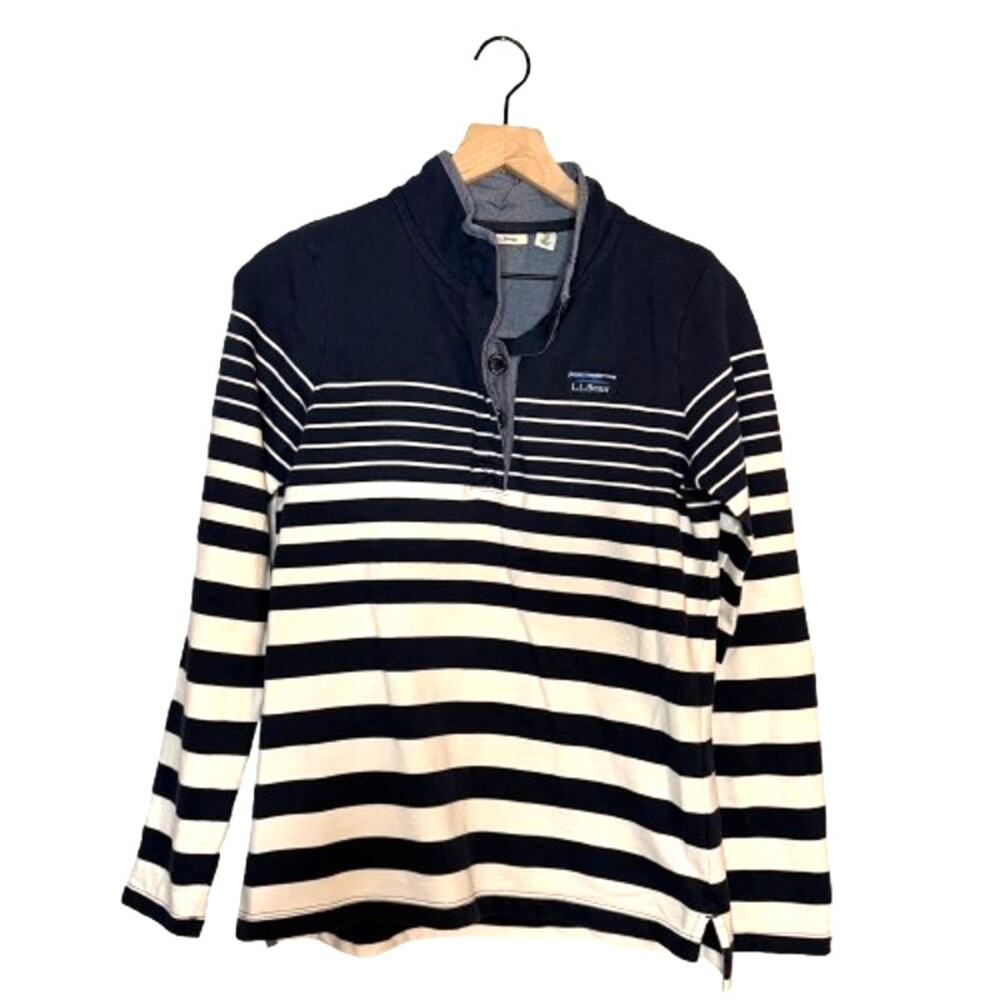 L.L. Bean Navy & White Striped French Terry Henley Sweatshirt - Size XS